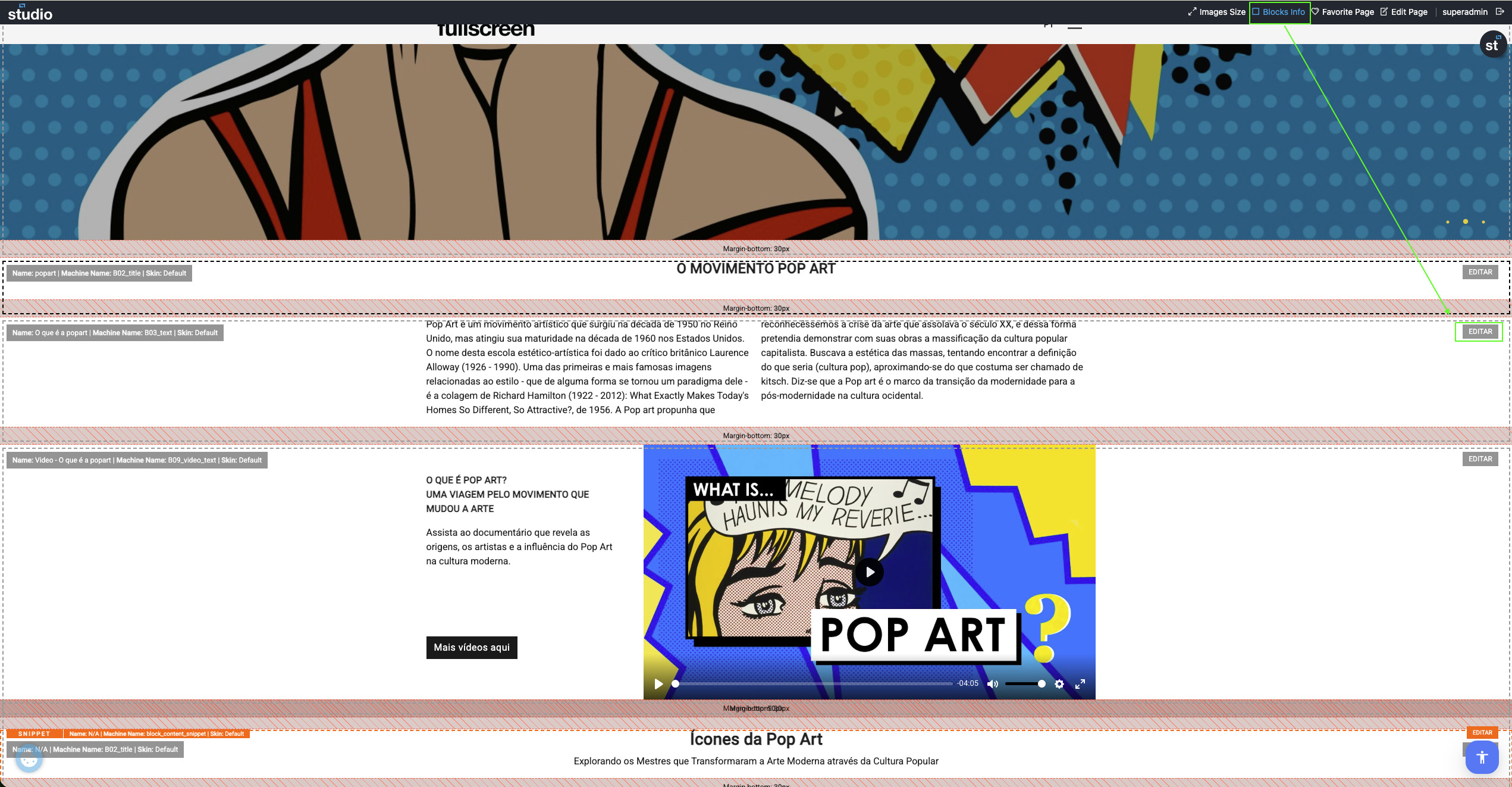 Editar bloco a partir do site no StudioCMS