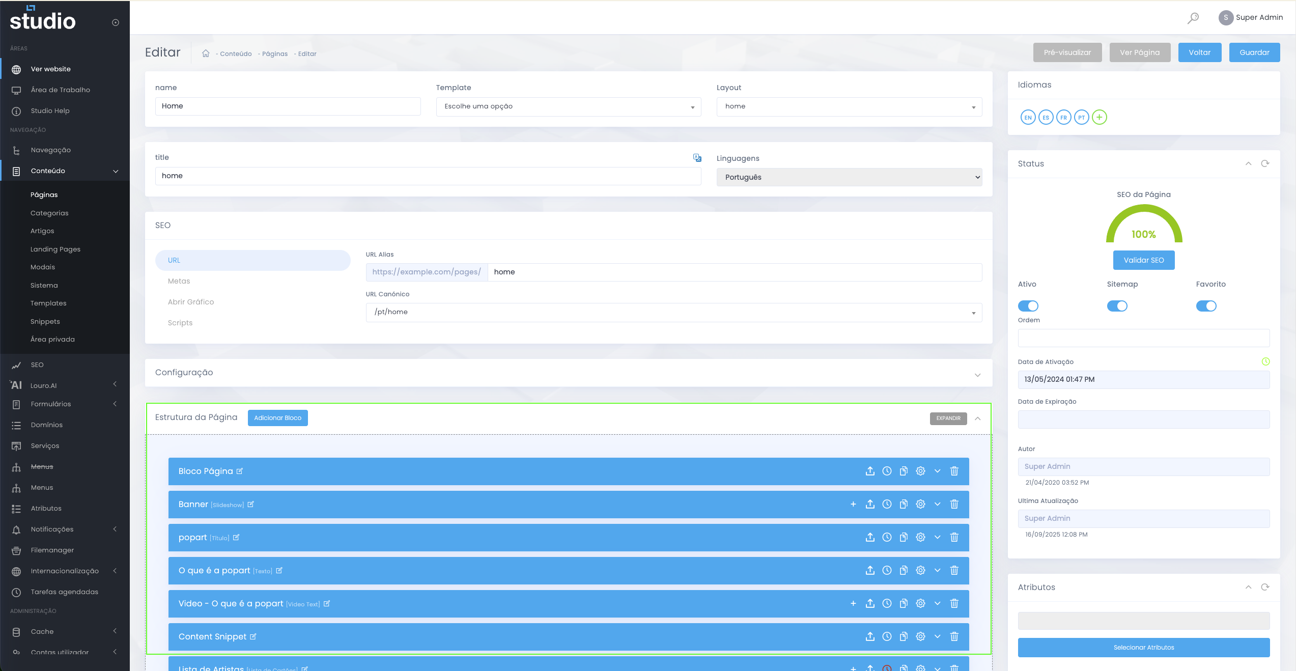 Editar bloco a partir do backoffice no StudioCMS
